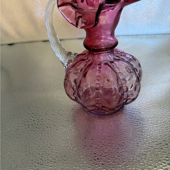 Fenton Cranberry Glass Pitcher with Ruffled Rim and dotted outside - Picture 3 of 11